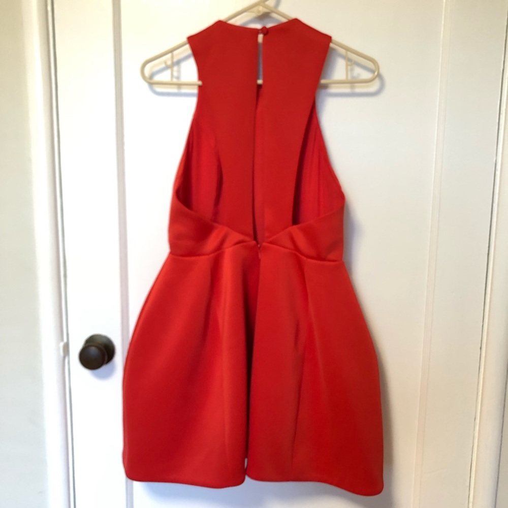 Cameo red scuba mini dress with open back straps